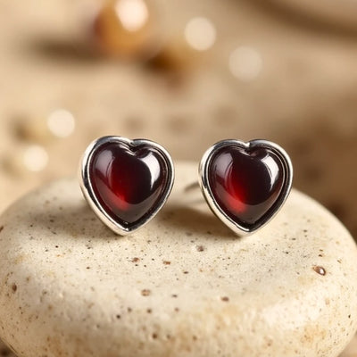 Boucles d'Oreilles "Coeur Passion" en Grenat & Argent - - L'Arbre des Chakras