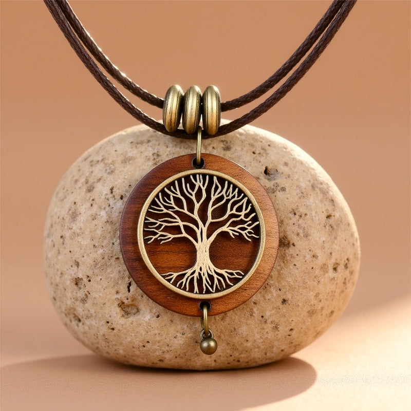 Collier "Arbre de Vie Sacré" en Bois Naturel - - L'Arbre des Chakras