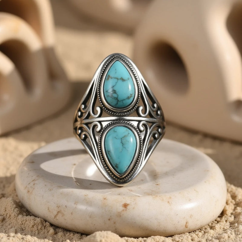 Bague "Echo Protecteur" en Turquoise & Argent - - L'Arbre des Chakras