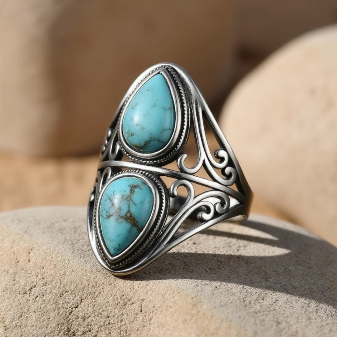 Bague  "Echo Protecteur" en Turquoise & Argent