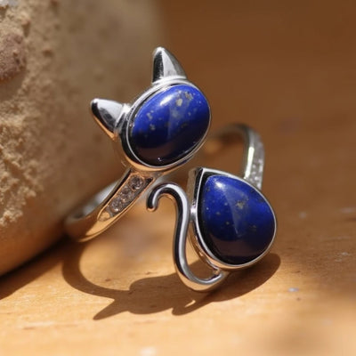 Bague Ajustable "Chat" en Lapis Lazuli - - L'Arbre des Chakras