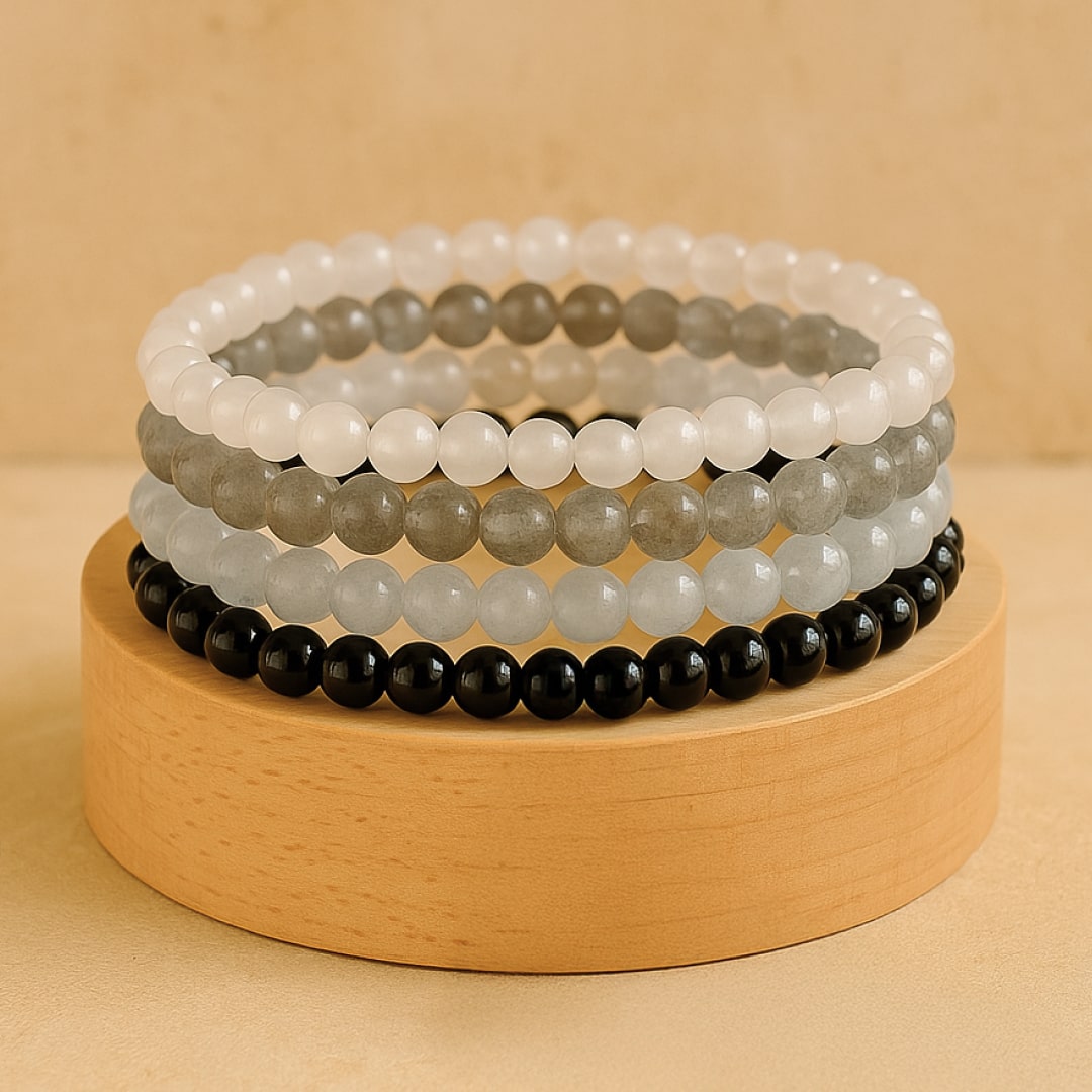 Ensemble "Force Intérieure & Protection" en Labradorite, Pierre de Lune, Aigue-Marine & Tourmaline Noire - - L'Arbre des Chakras