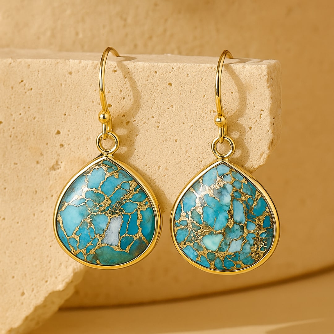 Boucles d'Oreilles en Turquoise - Or - L'Arbre des Chakras