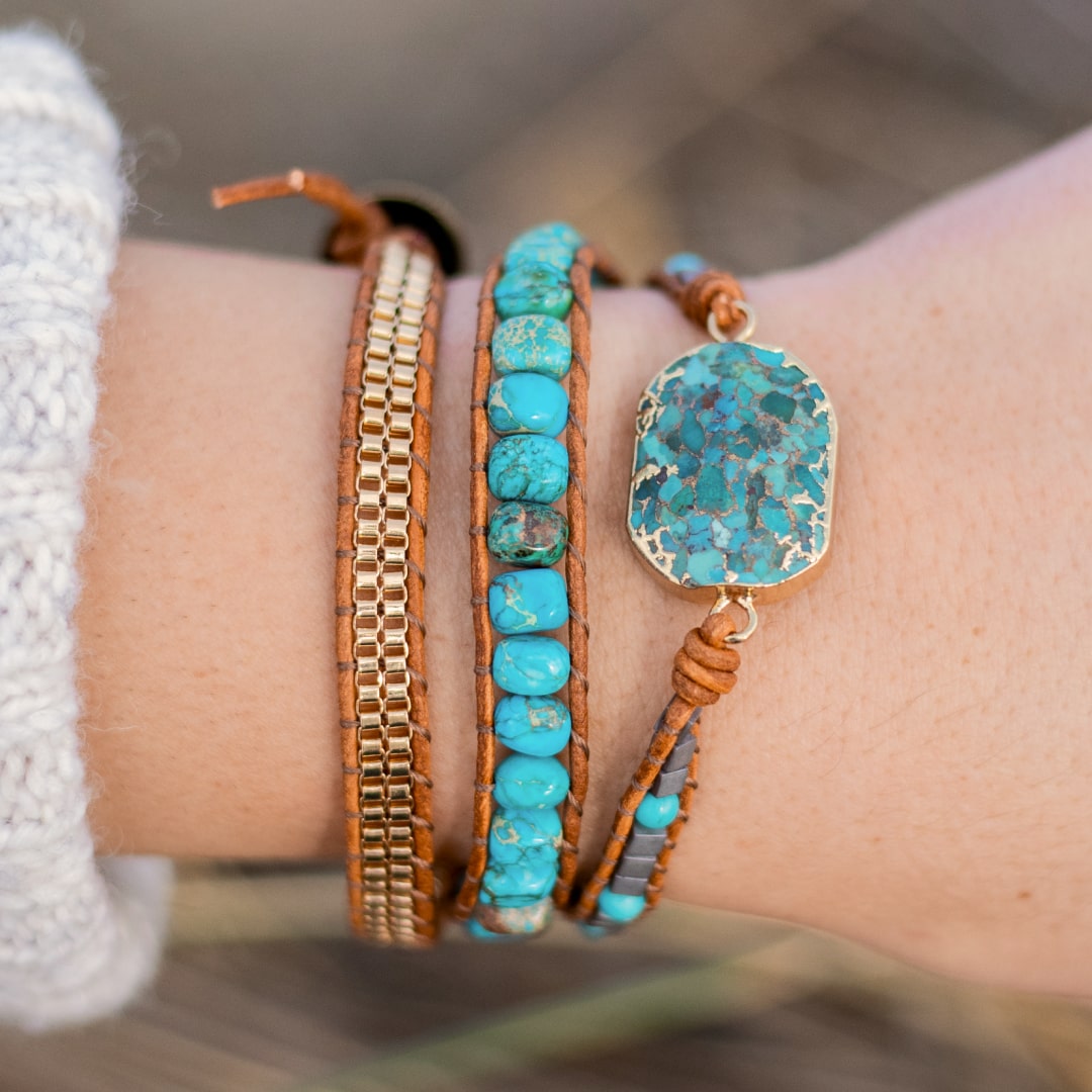 Bracelet Wrap "Énergie Apaisante" en Turquoise - - L'Arbre des Chakras