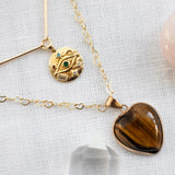 Collier Double "Coeur Protecteur" en Oeil de Tigre - - L'Arbre des Chakras