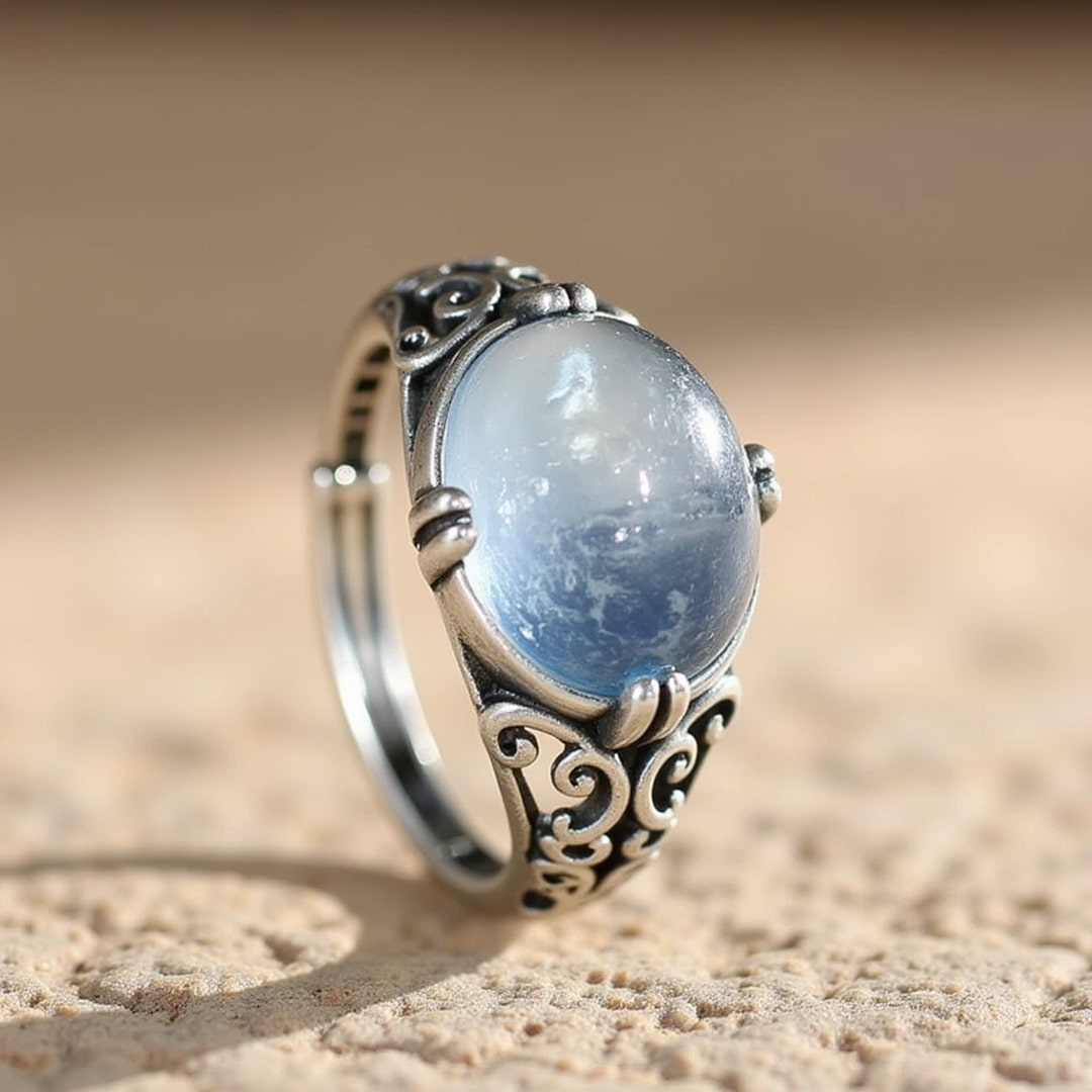 Bague Ajustable "Voix de l’Âme" en Aigue-Marine - - L'Arbre des Chakras