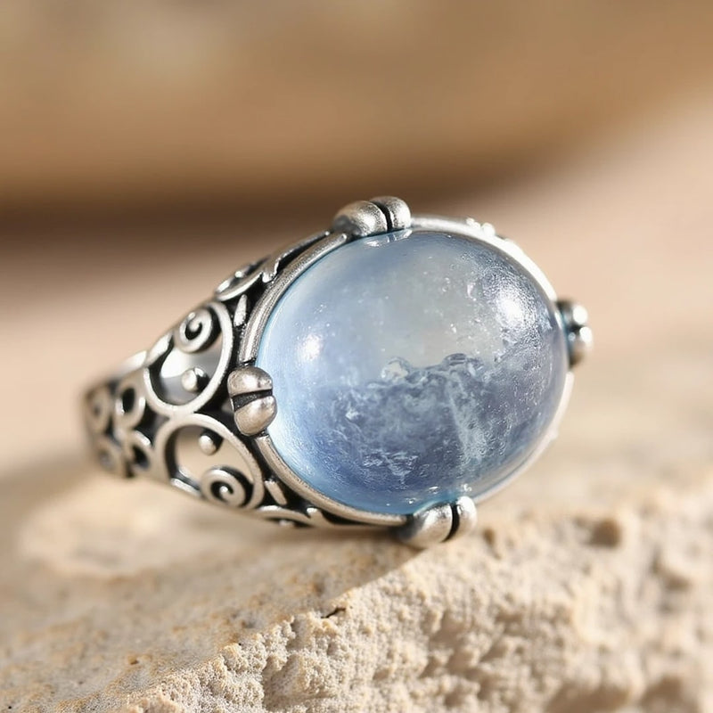 Bague Ajustable "Voix de l’Âme" en Aigue-Marine - - L'Arbre des Chakras