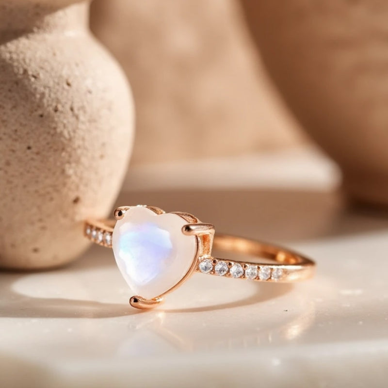 Bague Ajustable "Cœur de Déesse" en Pierre de Lune - - L'Arbre des Chakras