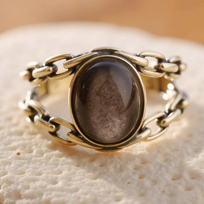Bagues Ajustable "Confiance Sacrée" en Obsidienne Dorée - - L'Arbre des Chakras