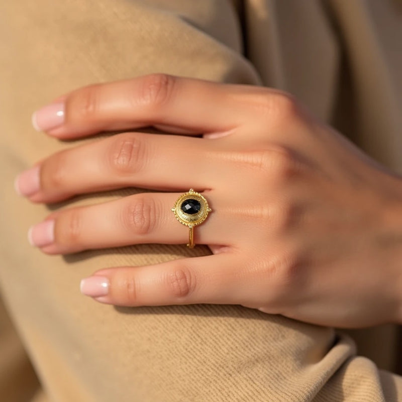 Bague Ajustable "Noir Magnétique" - Spinelle Noir - - L'Arbre des Chakras