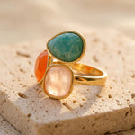 Bague "Santi" en Amazonite, Aventurine Orange & Quartz Rose - - L'Arbre des Chakras