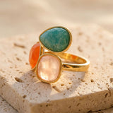 Bague "Santi" en Amazonite, Aventurine Orange & Quartz Rose - - L'Arbre des Chakras