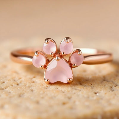 Bague Ajustable "Tendre Patte" en Quartz Rose - - L'Arbre des Chakras