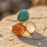 Bague "Santi" en Amazonite, Aventurine Orange & Quartz Rose - - L'Arbre des Chakras