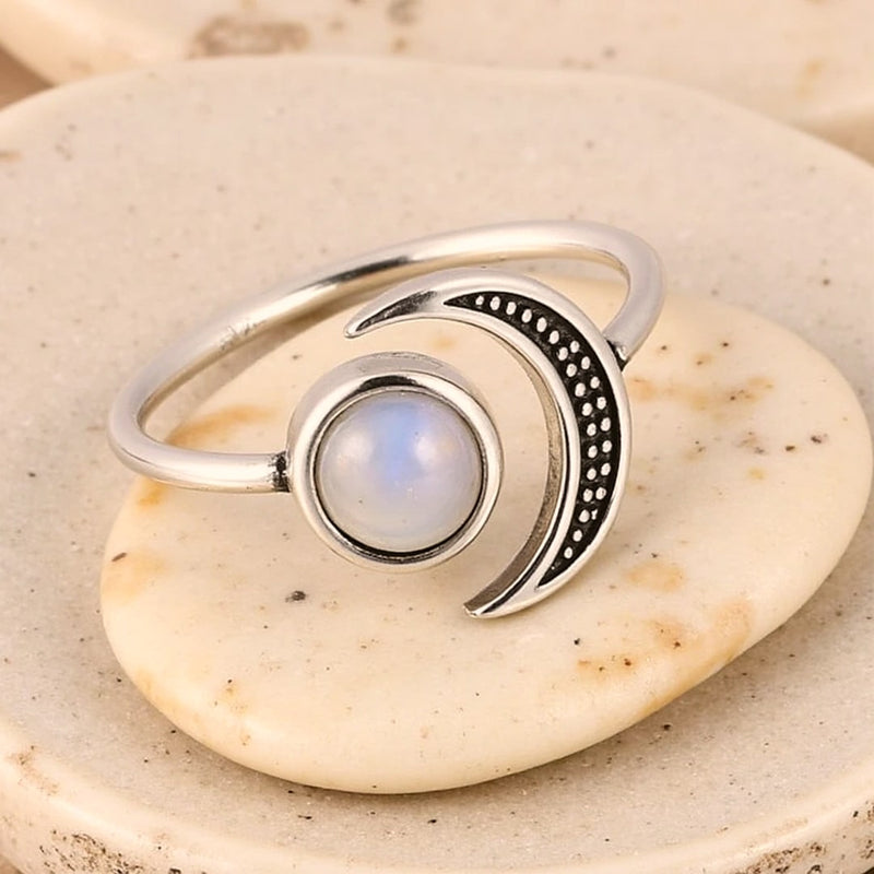 Bague Ajustable "Séléné" en Pierre de Lune - - L'Arbre des Chakras