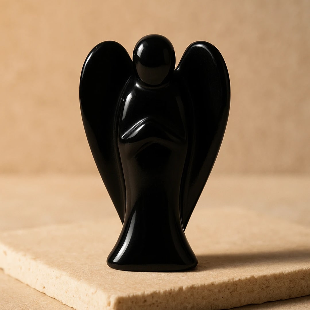 Statuette "Ange Protecteur" en Pierre Naturelle - Obsidienne Noire - L'Arbre des Chakras