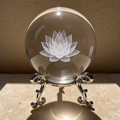 Boule de Cristal Fleur de Lotus avec Support - - L'Arbre des Chakras