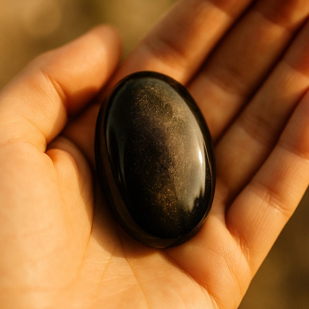 Galet "Protection & Abondance" en Obsidienne Dorée