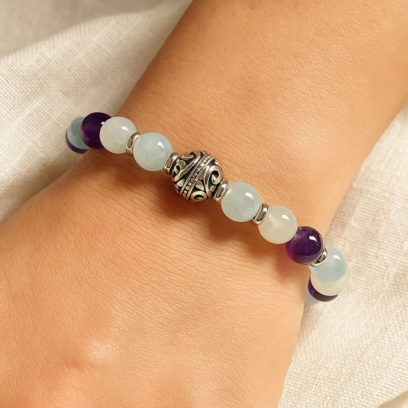 Bracelet Premium "Bien-être Intérieur" en Améthyste, Aigue-Marine & Pierre de Lune