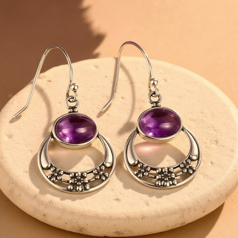 Boucles d’Oreilles "Sagesse Féminine" en Améthyste & Argent - - L'Arbre des Chakras