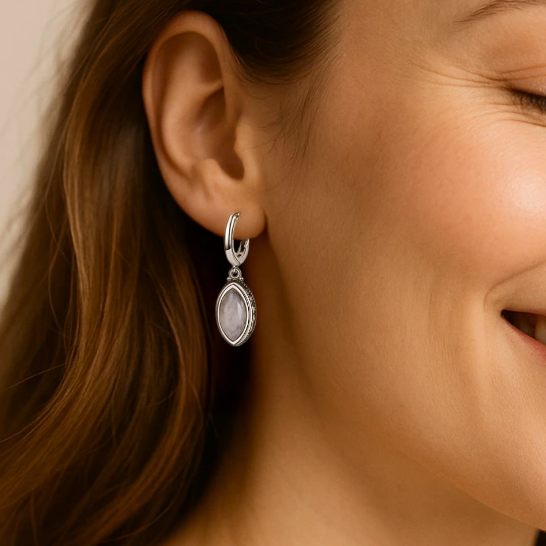 Boucles d'Oreilles "Calme & Lumière" en Pierre de Lune - - L'Arbre des Chakras