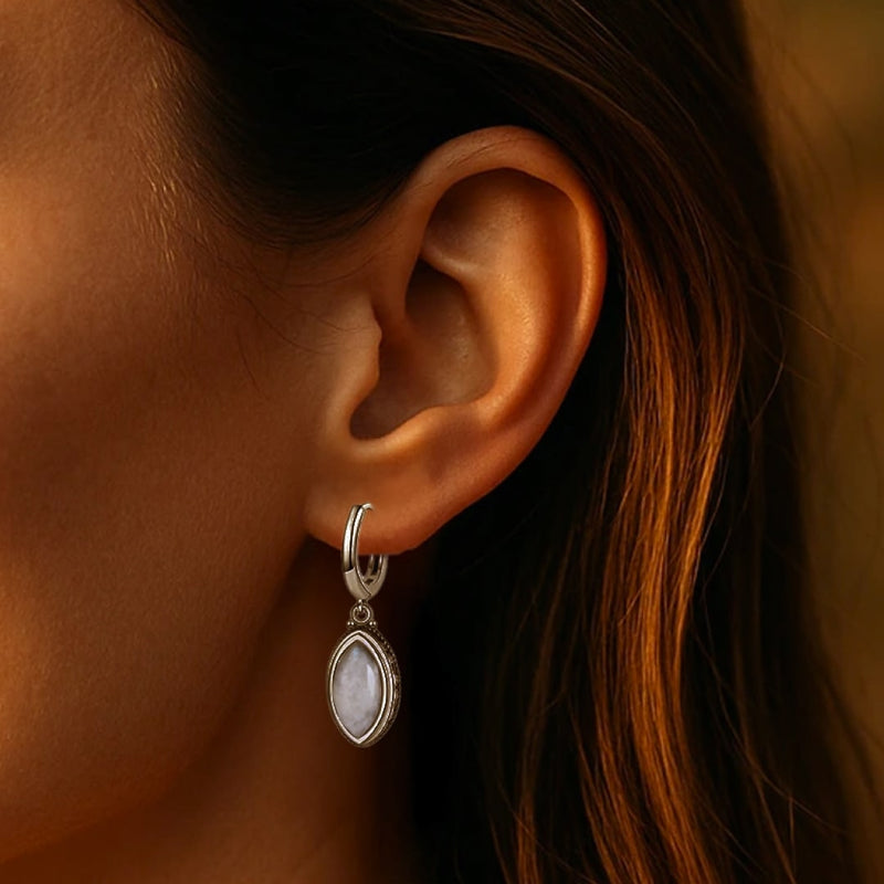 Boucles d'Oreilles "Calme & Lumière" en Pierre de Lune - - L'Arbre des Chakras