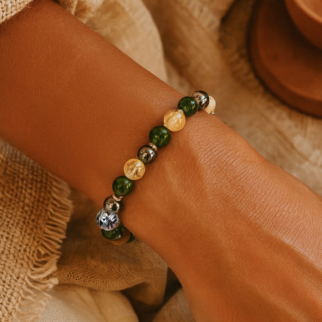 Bracelet Premium "Chance Suprême" en Jade, Citrine & Hématite - - L'Arbre des Chakras