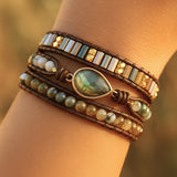 Bracelet Wrap "Protection Symbolique" en Labradorite - - L'Arbre des Chakras