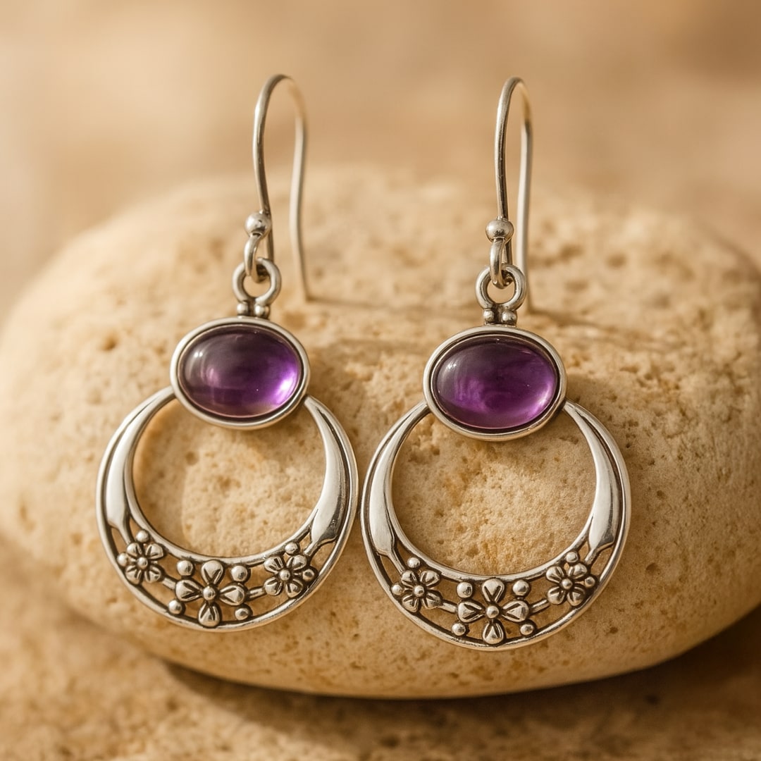 Boucles d’Oreilles "Sagesse Féminine" en Améthyste & Argent - - L'Arbre des Chakras
