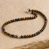 Collier "Énergie Terre & Feu" en Pierre de Lave & Oeil de Tigre - - L'Arbre des Chakras