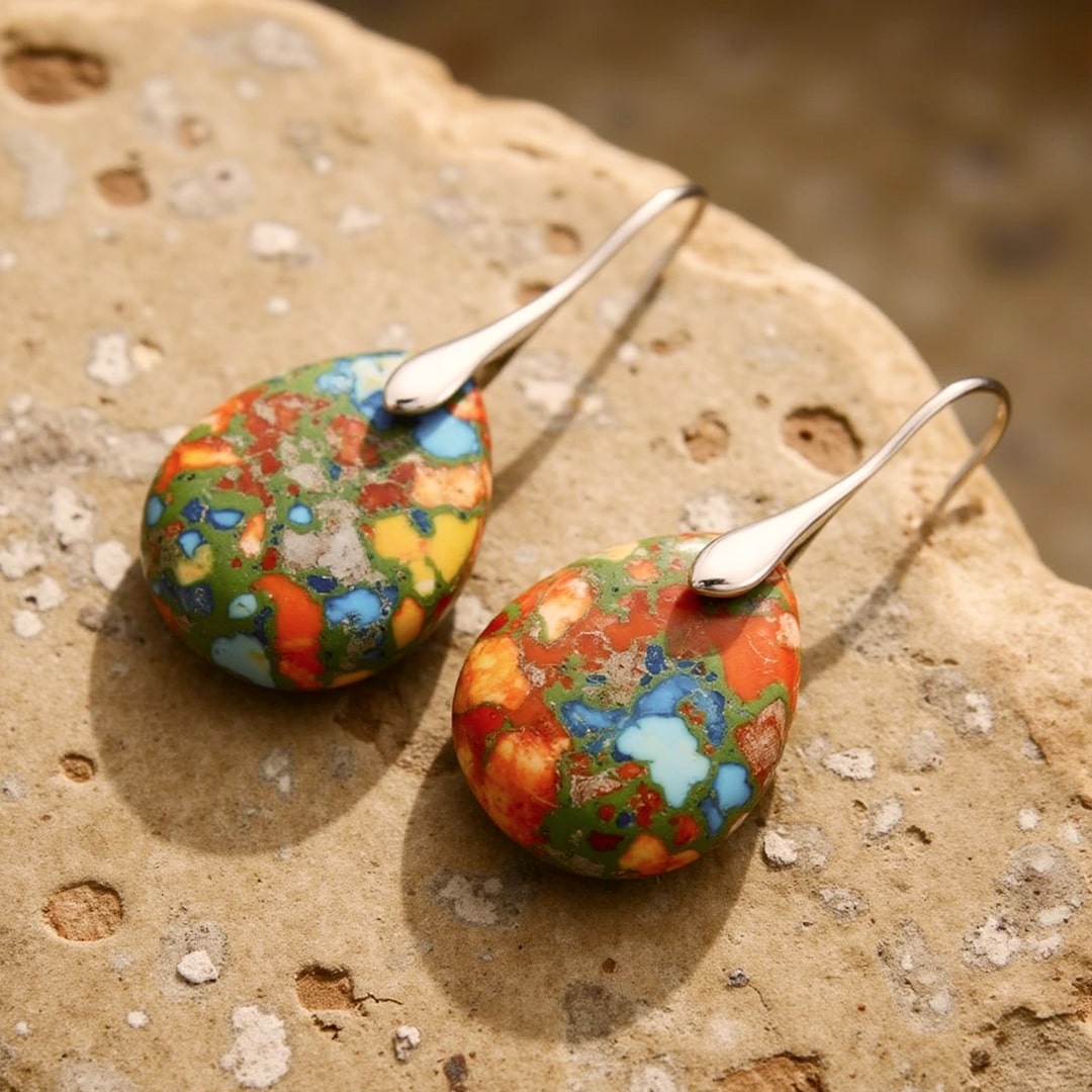 Boucles d’Oreilles "Gouttes Arlequines" en Jaspe - - L'Arbre des Chakras