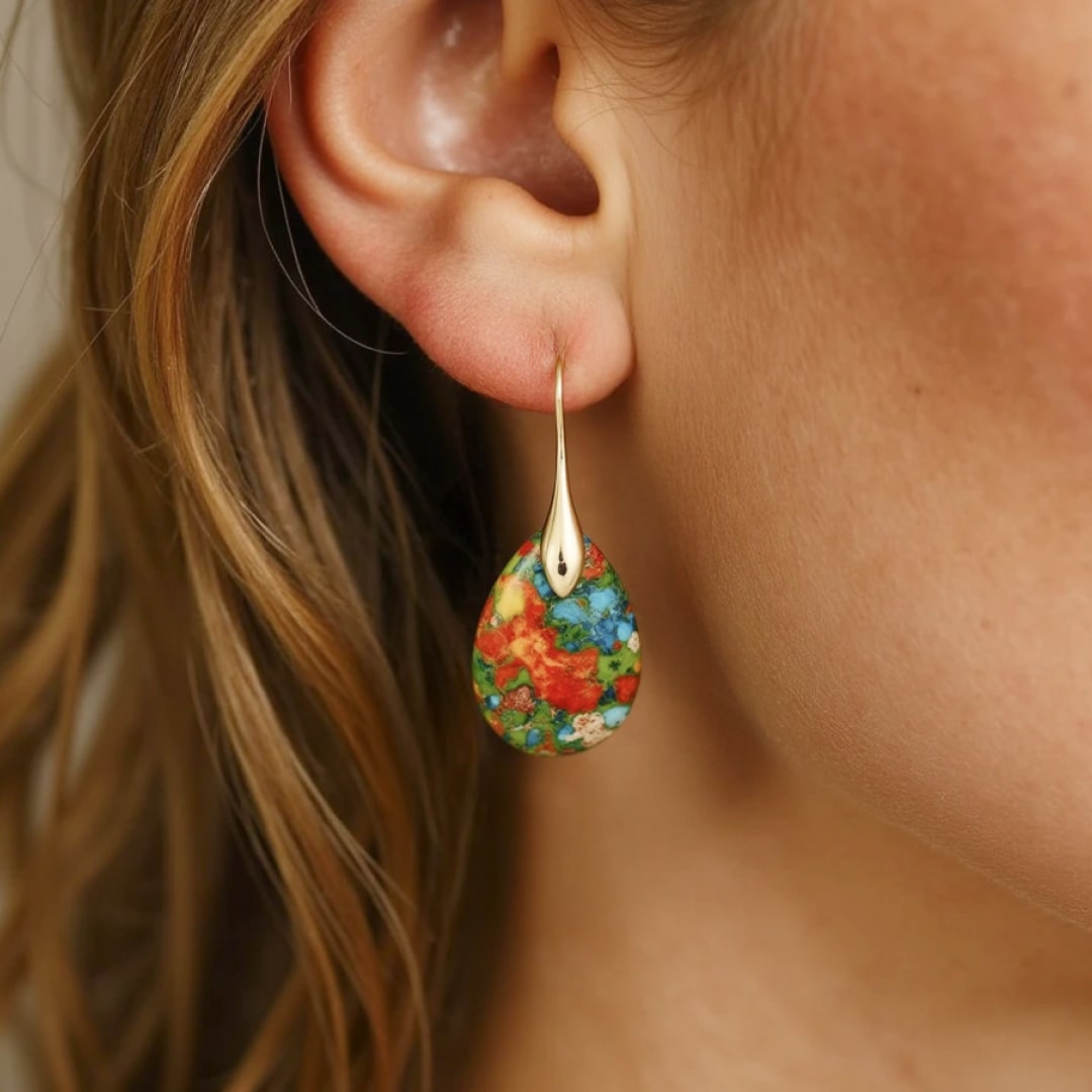 Boucles d’Oreilles "Gouttes Arlequines" en Jaspe - - L'Arbre des Chakras
