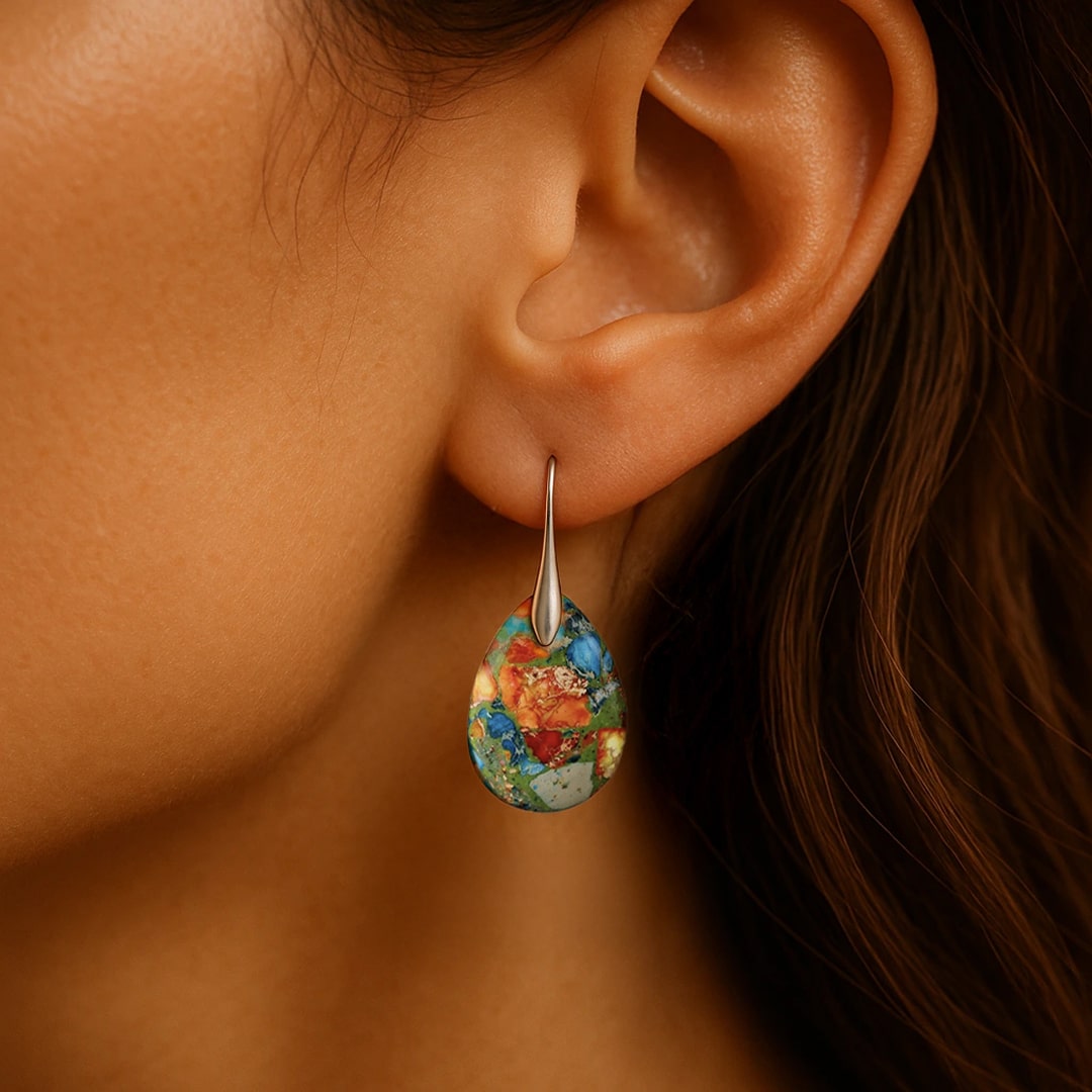 Boucles d’Oreilles "Gouttes Arlequines" en Jaspe