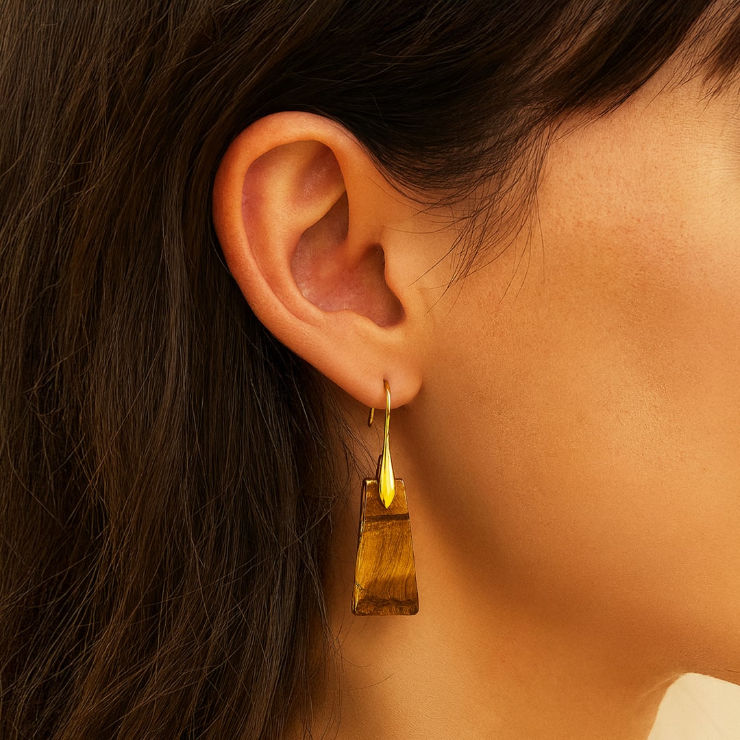 Boucles d'Oreilles Minimalistes en Oeil de Tigre