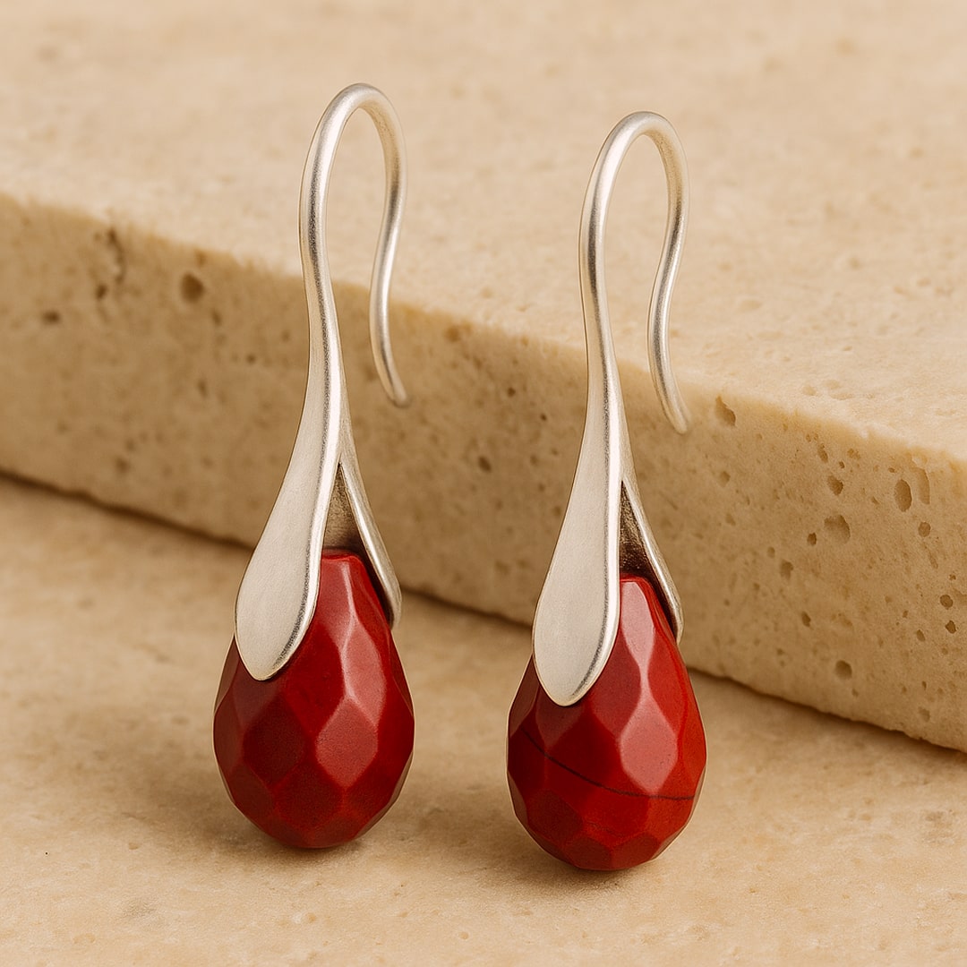 Boucles d’Oreilles Pendantes en Jaspe Rouge