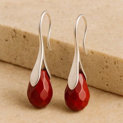 Boucles d’Oreilles Pendantes en Jaspe Rouge - - L'Arbre des Chakras