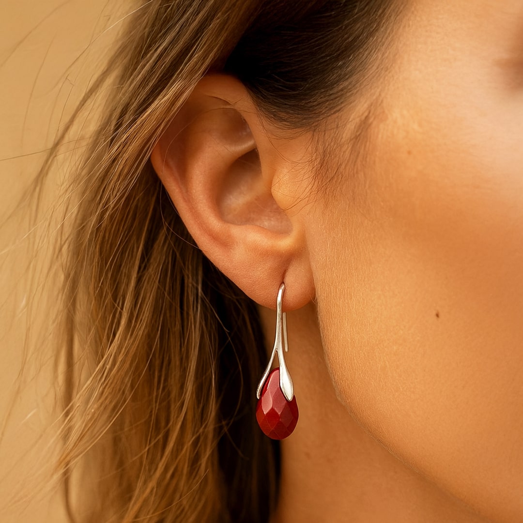 Boucles d’Oreilles Pendantes en Jaspe Rouge