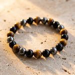 Bracelet "3 Protections" en Oeil de Tigre, Hématite & Obsidienne Noire - - L'Arbre des Chakras