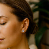 Boucles d'Oreilles Bouton en Labradorite Blanche & Argent - - L'Arbre des Chakras