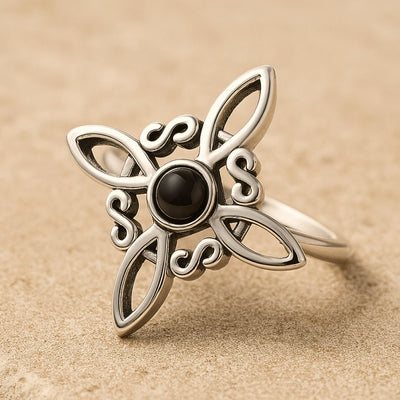 Bague Ajustable "Énergie Mystique" - Noeud de Sorcière & Obsidienne - - L'Arbre des Chakras