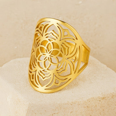Bague Ajustable "Fleur de Mandala" - Or - L'Arbre des Chakras