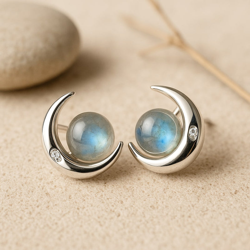 Boucles d'Oreilles "Lunes Mystiques" en Labradorite & Argent