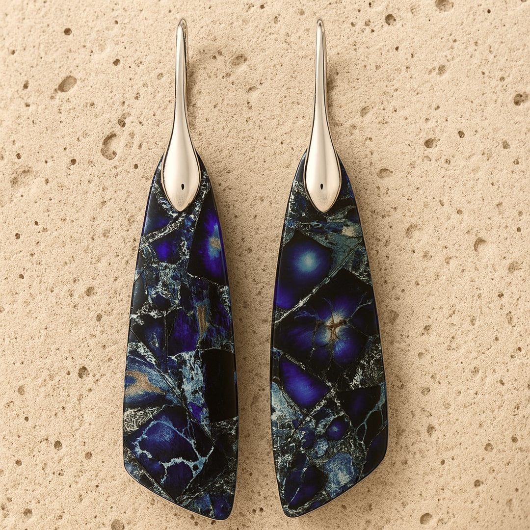 Boucles d'Oreilles Pendantes en Jaspe Bleu