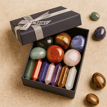 Coffret Reiki - Lot de 7 Pierres Naturelles & 7 Doubles Pointes - - L'Arbre des Chakras