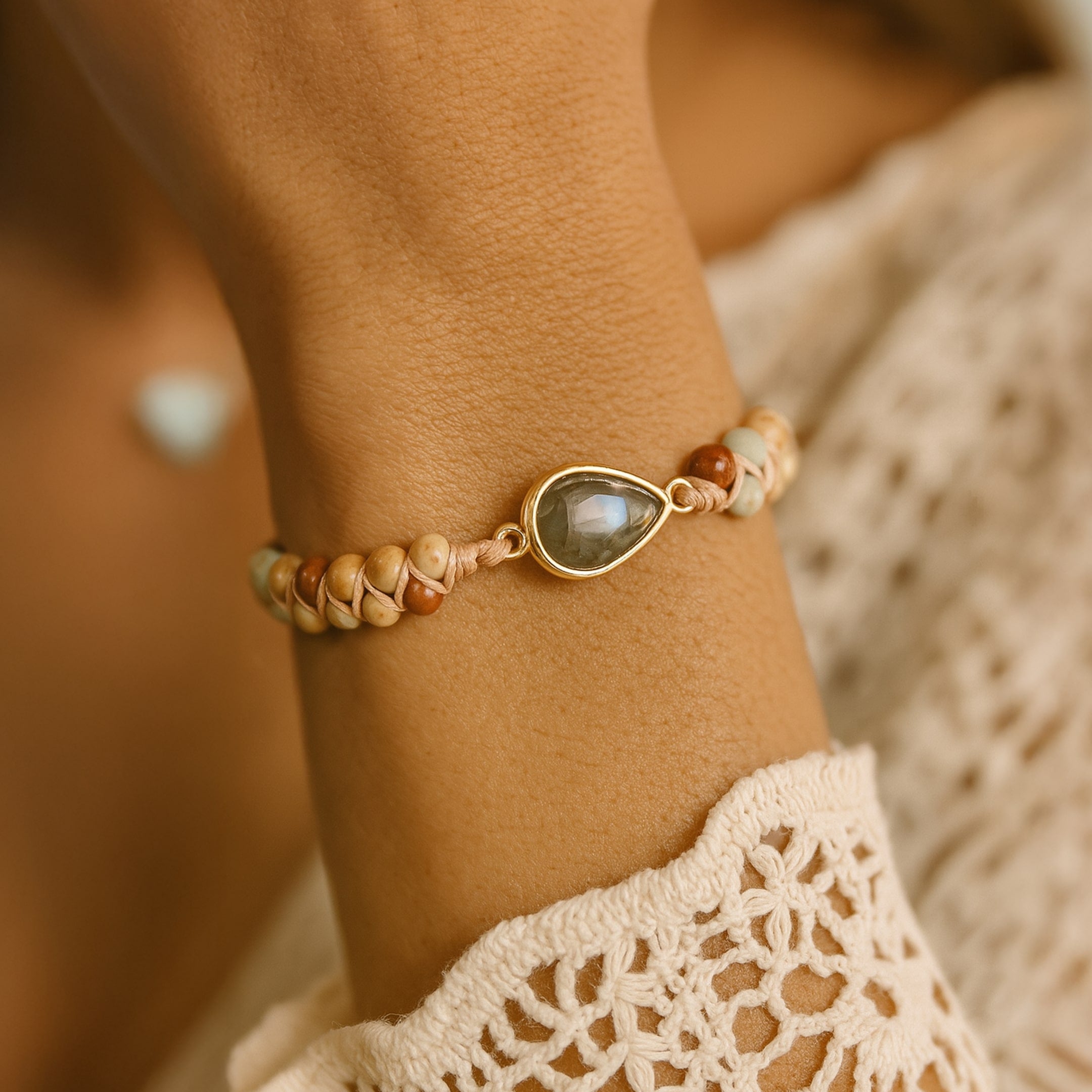 Bracelet Tressé "Audace" en Jaspe & Labradorite - - L'Arbre des Chakras