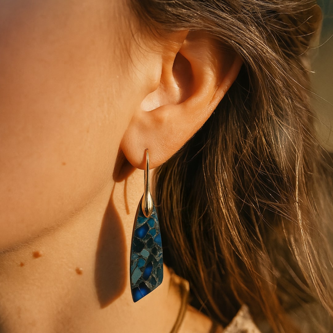 Boucles d'Oreilles Pendantes en Jaspe Bleu
