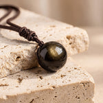 Pendentif "Sphère" en Obsidienne Dorée - - L'Arbre des Chakras