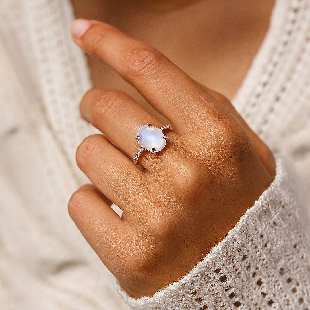 Bague Ajustable "Kirana" en Pierre de Lune - - L'Arbre des Chakras