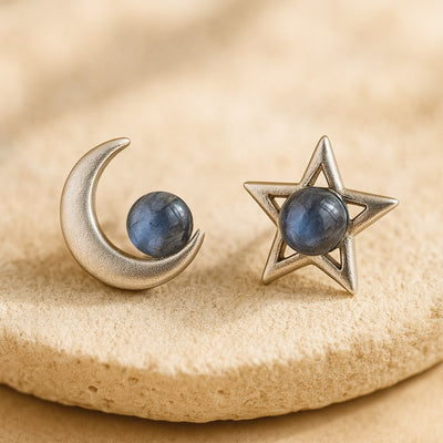 Boucles d'Oreilles "Lune Étoile" en Labradorite & Argent - - L'Arbre des Chakras