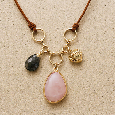 Collier "Équilibre du Cœur" en Quartz Rose & Labradorite - - L'Arbre des Chakras